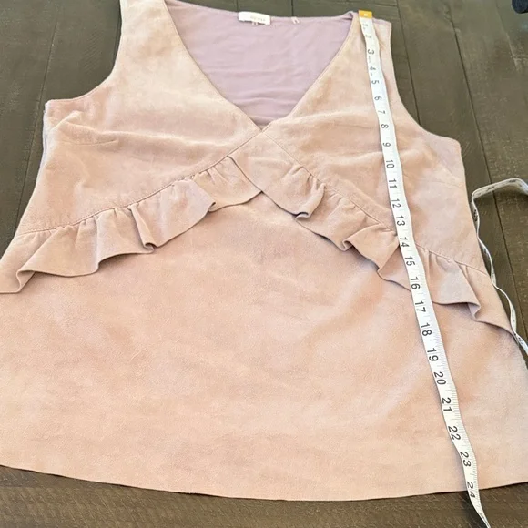 Ecru Mauve Ruffle V-Neck Leather Top - Picture 9 of 9